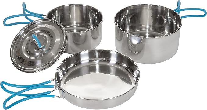 Stansport Stainless Steel Camping Cookware Set – Durable Nesting Mess Kit by Stansport