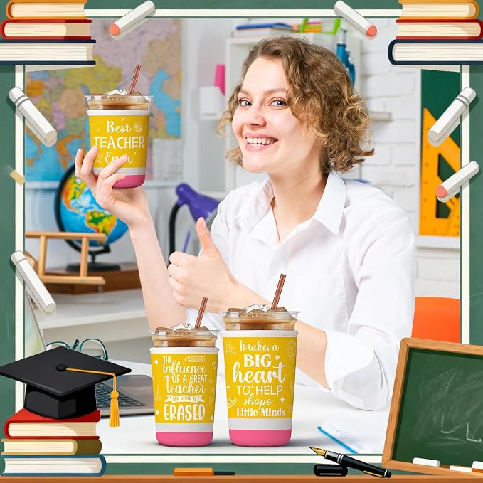 FoldTier 3 Pcs Teacher Appreciation Gifts Teachers Cup Sleeves Iced Coffee - Image 5