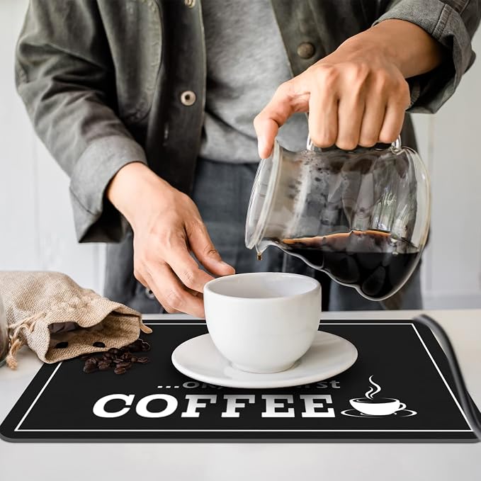 Queekay Coffee Bar Mat for Counter 24" x 16" Absorbent Dish Drying Mat for - Image 4