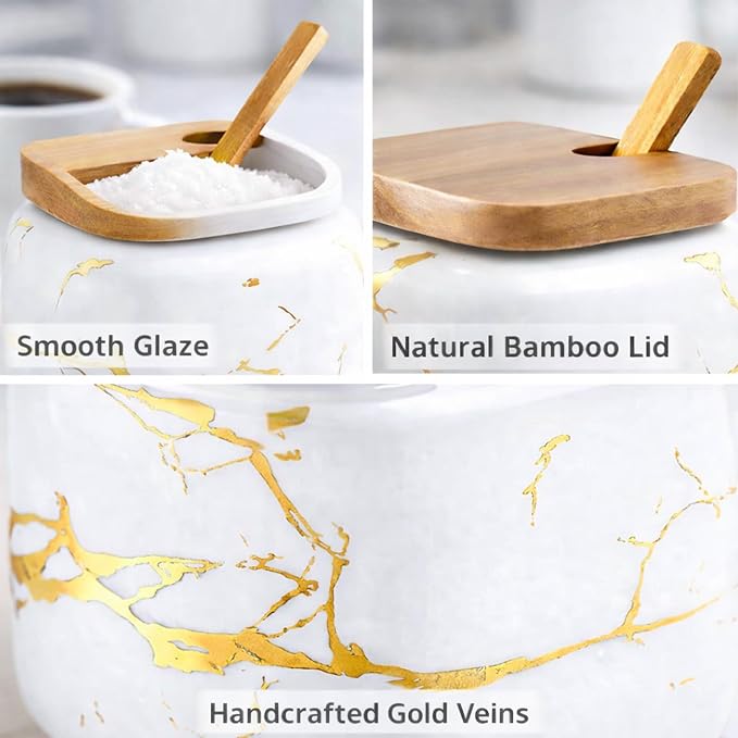 2 Sets of Marble Ceramic Sugar Bowl Ceramic Seasoning Jars - Image 5