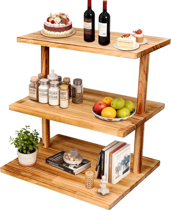 Upgraded Countertop Coffee Station Organizer, 3 Tier Wooden Shelf by Dovesail