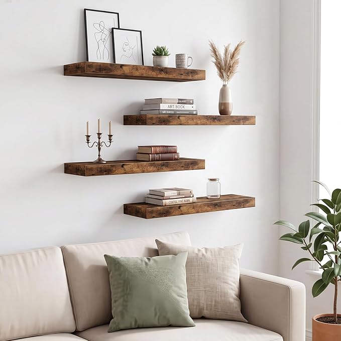 Fixwal Wood Floating Shelves, Wall Shelves Set of 4, Shelves - Image 2