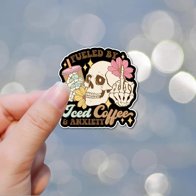 3" Skeleton Coffee Laminated Laptop Sticker Iced Coffee Brew Lattee Gift perfect - Image 2