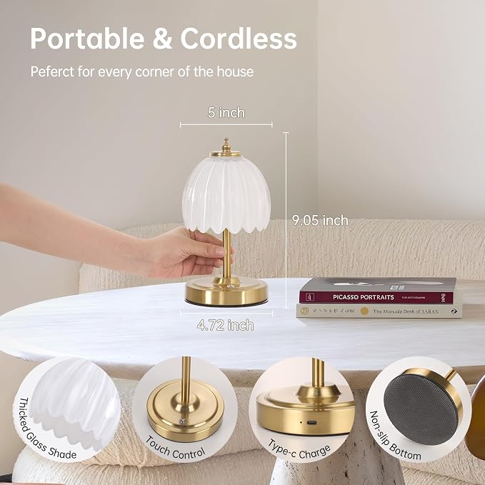 Shenmoyl Tulip Small Table Lamp, 5200mAh Cordless Touch Control Mini Table Lamp - Image 9