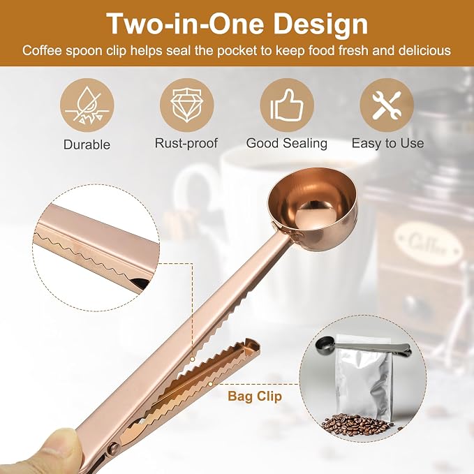 uxcell 1 PCS Coffee Scoop with Clip, Stainless Steel Coffee Scoop and Spoon Bag - Image 3