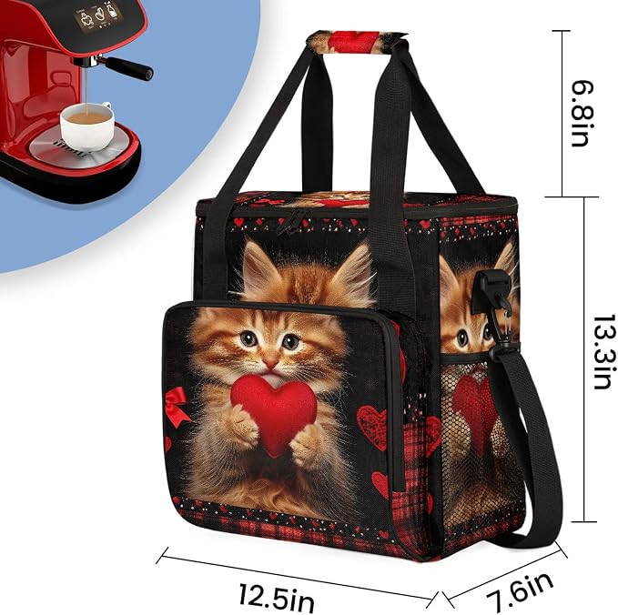 Cat Heart Coffee Maker Carring Bag, Large Insulated Storage Organizer Case Tote - Image 2