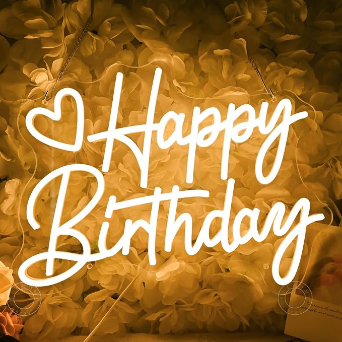 SYLHOME Happy Birthday Led Neon Light Sign Heart Birthday Party Bedroom Wall - Image 6