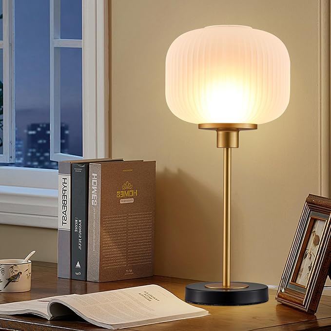 Industrial Table Lamps with Unique Glass Shade, Vintage Bedside Lamps - Image 7