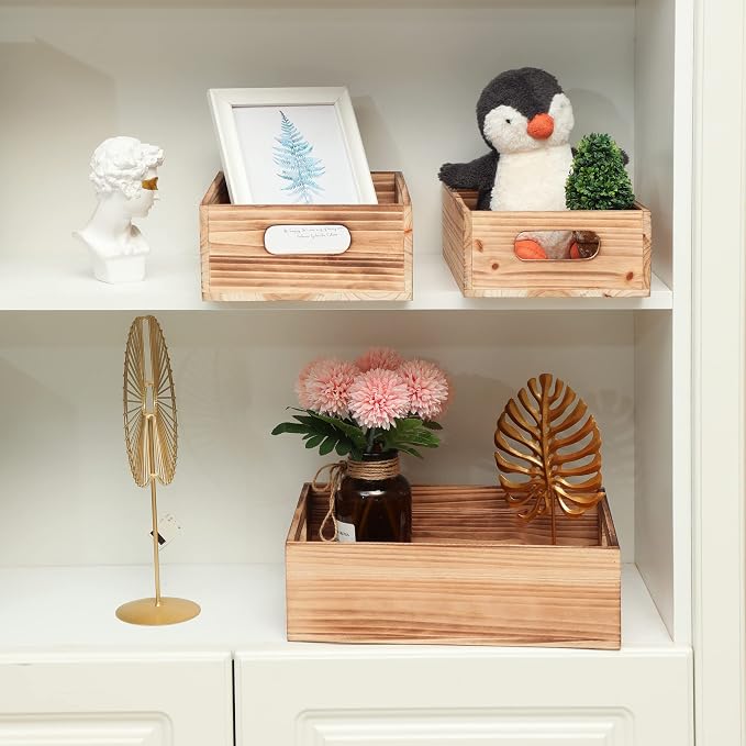 PHOENANCEE Wood Crates For Display, Rustic Crate Storage Decorative Boxes Set - Image 9
