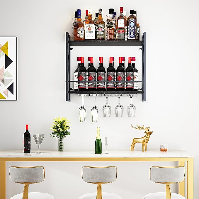 Dokser Wine Rack Wall Mounted 2 Tier Shelf, Wall Wine Rack - Image 4