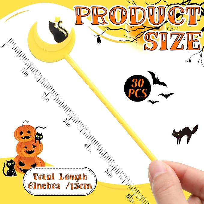 SiliFine 30 Pcs Halloween Swizzle Sticks Plastic Coffee and Cocktail Stirrers - Image 2
