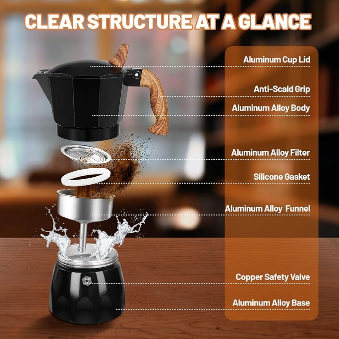 3 Cup Aluminum Espresso Stovetop Moka Pot Express Coffee Maker Percolator - Image 3