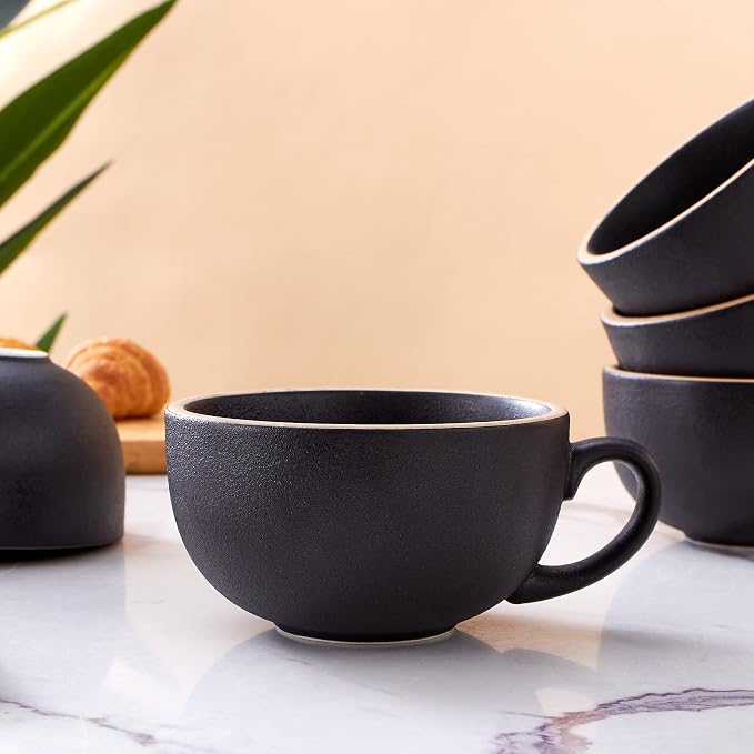 Coffeezone Set of 6 Cups Vintage Design 12 oz Professional Barista Ceramic - Image 5