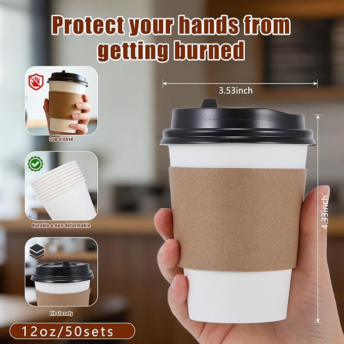 Coffee Cups, 50 Pack 12 oz Disposable Coffee Cups - Image 2
