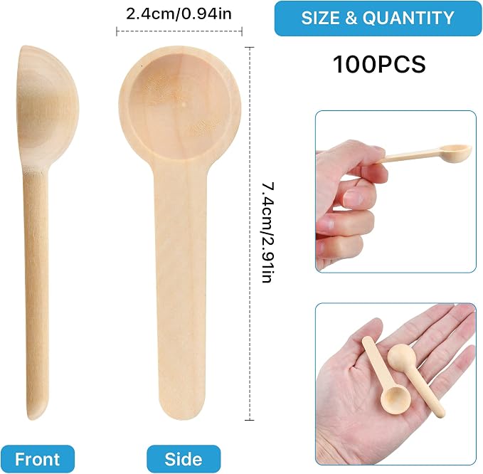 100 Pieces Small Wooden Spoons, 2.9 Inch Mini Natural Wooden Scoops Tiny - Image 2