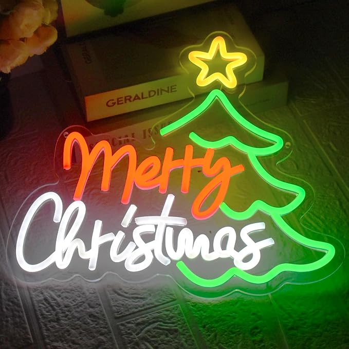 Merry Christmas Neon Sign for Wall Decor, Dimmable Christmas Tree Neon Signs - Image 4