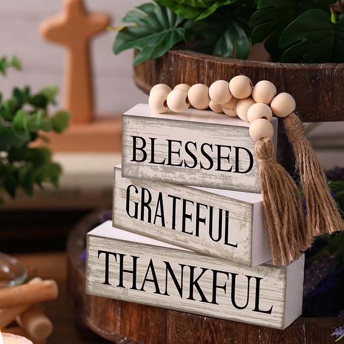 4 Pcs Farmhouse Wooden Tabletop Decor Neutral Farmhouse Tiered Tray Decor - Image 3