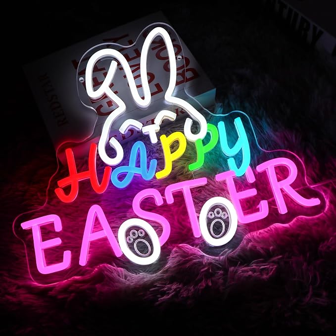 Happy Easter Neon Sign for Wall Decor Dimmable Bunny Led Sign for Bedroom - Image 5