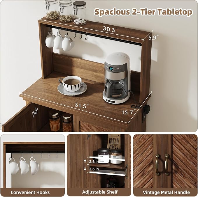 JOINICE Farmhouse Coffee Bar Cabinet - Image 3