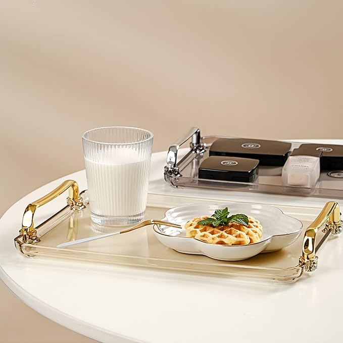 Acrylic Serving Tray with Handles Ottoman Countertop Decorative Tray Serving - Image 2
