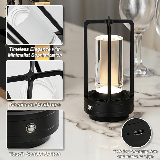 Cordless Table Lamp Rechargeable, Battery Operated Crystal Lamp, Stepless - Image 4