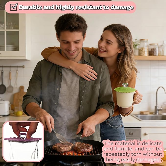 Silicone Cup Lids with Acrylic Crystal Handle, Food Grade Silicone Hot Cup Lids - Image 6