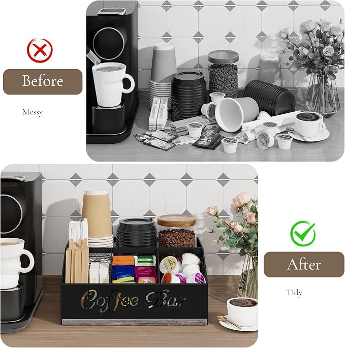 Coffee Bar Organizer for Countertop, Wooden Counter Station Organizer - Image 5