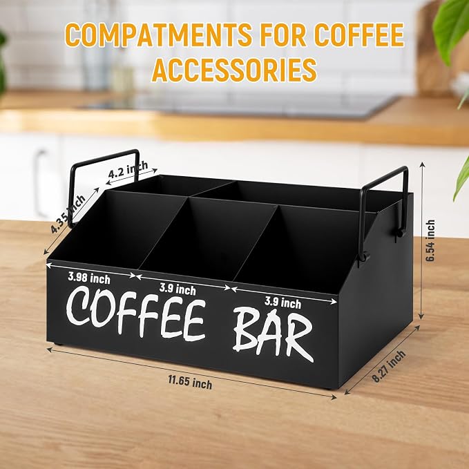 Coffee Station Organizer for Countertop, 5Compartments Coffee Bar Accessories - Image 3