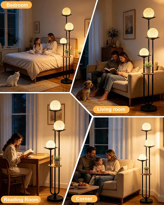 Lightdot Globe Floor Lamp with Shelf 3-Lights Modern Dimmable Floor Lamps - Image 7