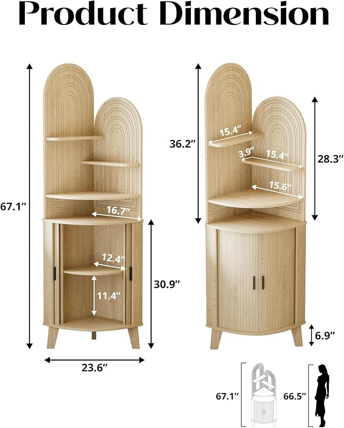 Small Corner Cabinet with Sliding Door and Storage, Tall Corner Bathroom Cabinet - Image 2