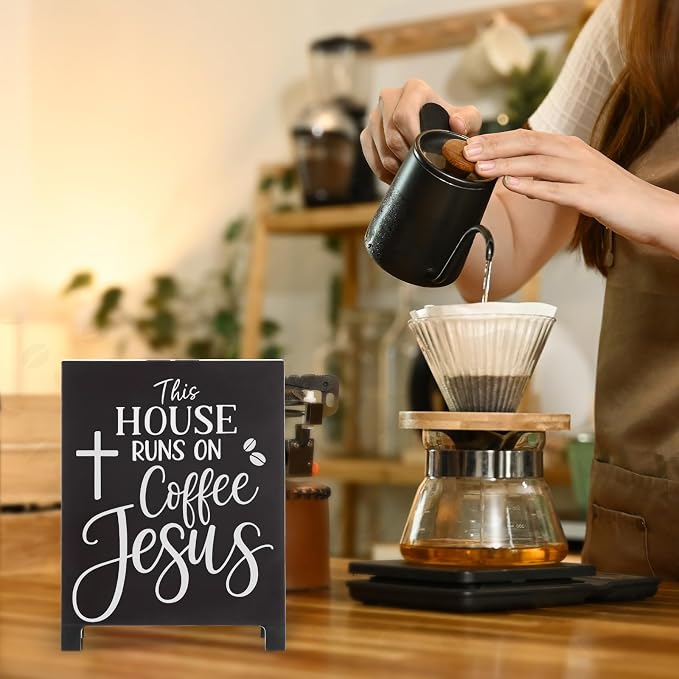 On Coffee Jesus Funny Desk Sign Bar Room Decor Home Office Kitchen Shelf - Image 3
