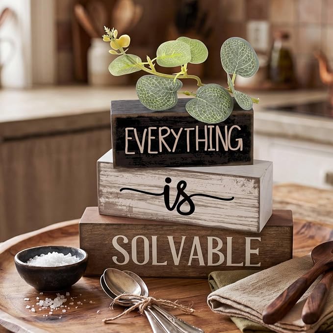 Lineshading 4 Pcs Inspirational Farmhouse Table Decor Rustic Wooden Stacked - Image 4