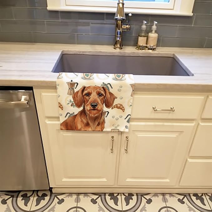 Caroline's Treasures Wirehaired Red Dachshund Coffee Bar Kitchen Towel Velour - Image 2