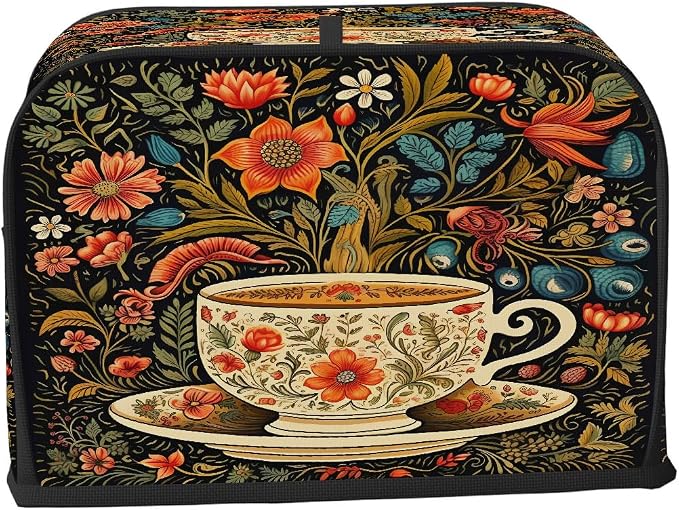 Coffee Cup Color Flowers Toaster Cover 2 Slice Wide Slot Washable Appliance - Image 2