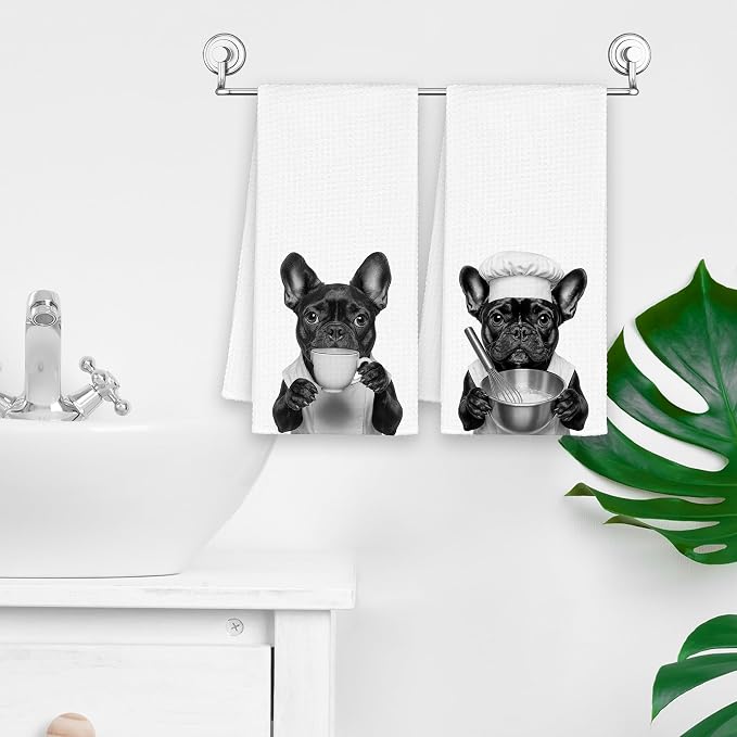 Dog French Bulldog Kitchen Towels Set of 2, Funny Cute Hand Bathroom Towels - Image 5