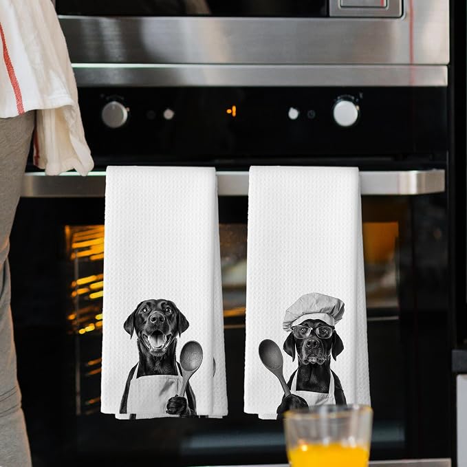 Funny Black Labrador Kitchen Towels Set of 2, Dog Kitchen Accessories, Dog Chef - Image 2