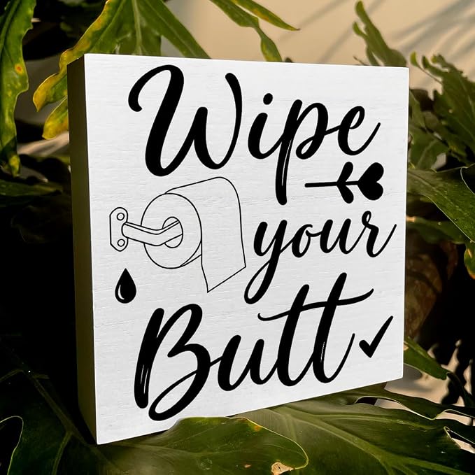 Funny Rustic Bathroom Decor Wooden Box Sign 5x5 Inch - Image 6