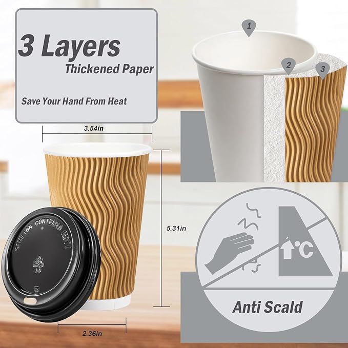 Lamosi 100 Pack 16 oz Insulated Disposable Paper Coffee Cups - Image 2