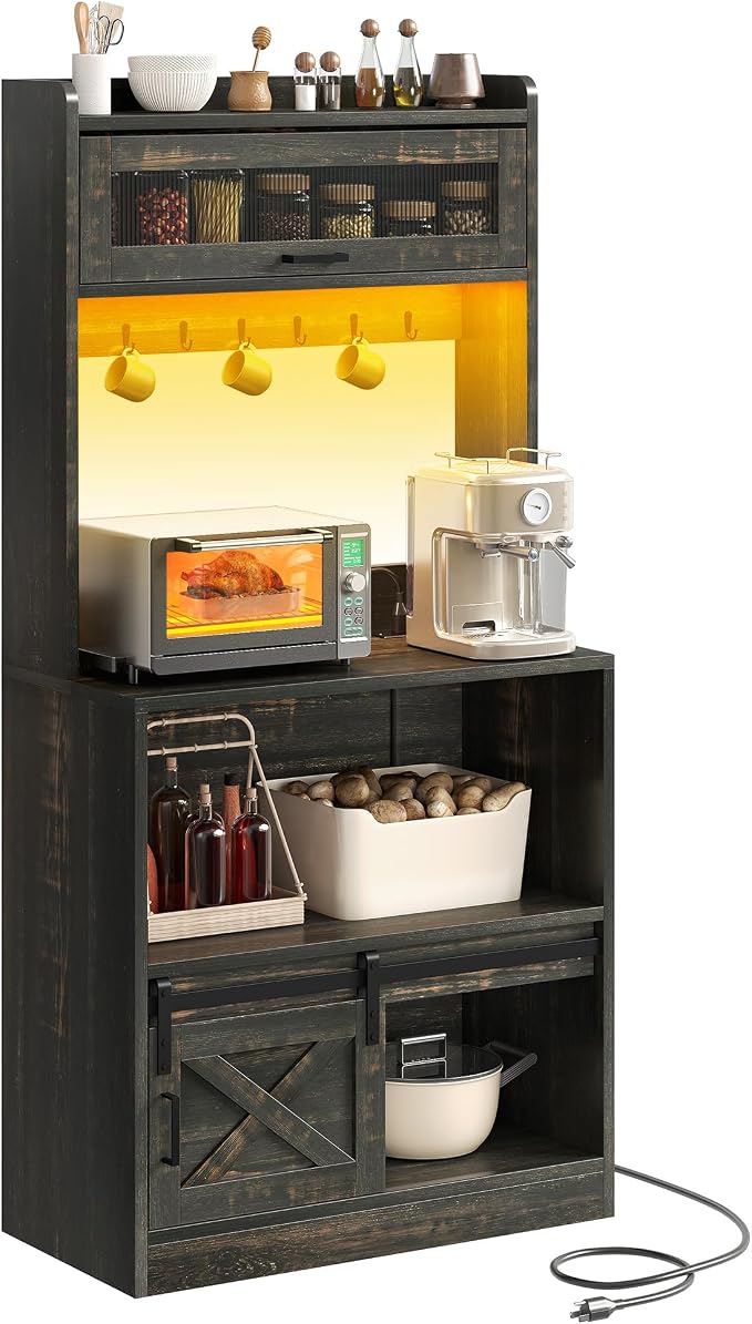YITAHOME Bakers Rack with Power Outlet and Storage Farmhouse Microwave Stand - Image 7