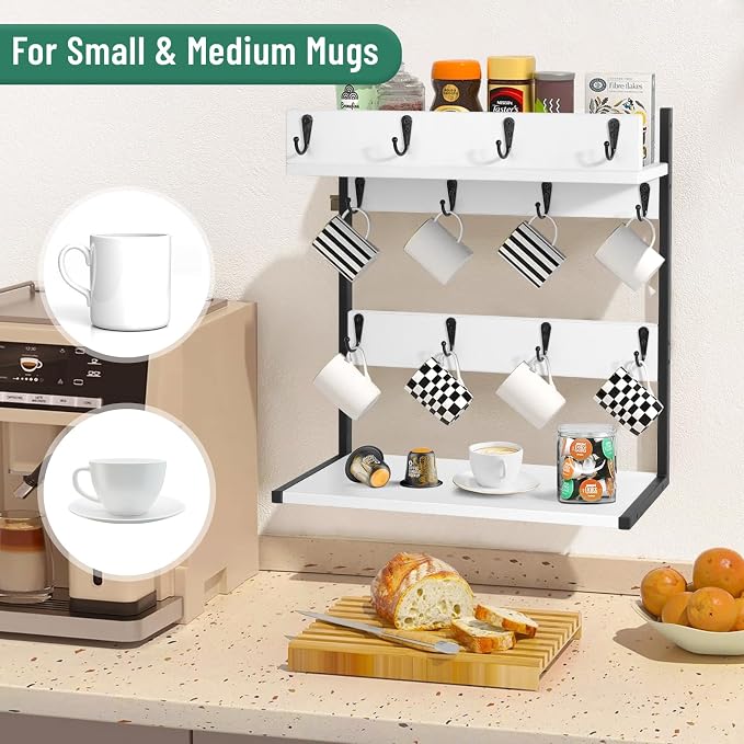 Coffee Mug Rack Holder Wall Mount – 2 Tier Mug Rack Stand - Image 3