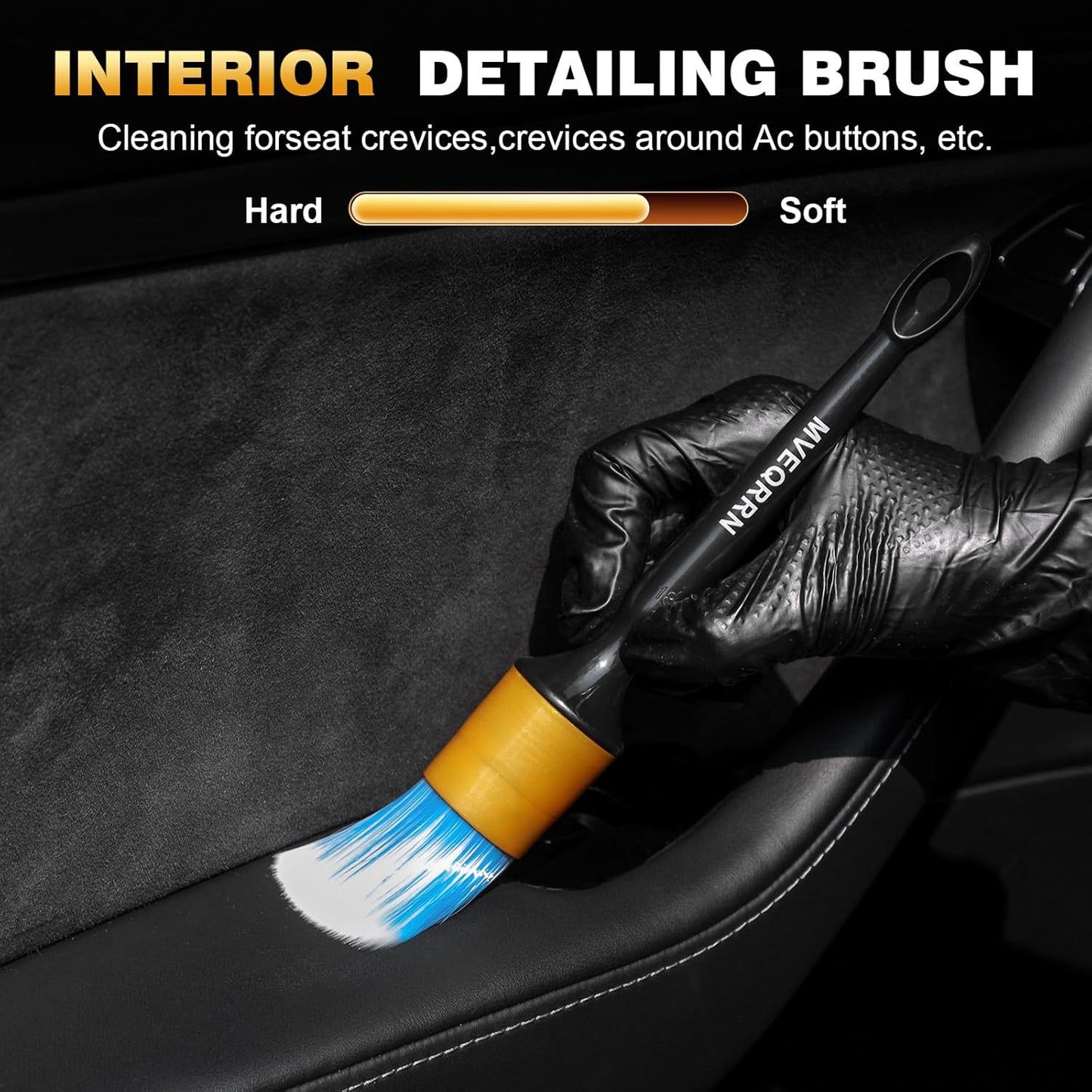 10PCS Car Detailing Brush Set,Boars Hair Car Cleaning Detail Brush kit,Ultra Soft No Scratch Car Dust Brush,Car Interior Detailing Brushes Kit,Detail Brushes Car Detailing for Interior Exterior(gold)