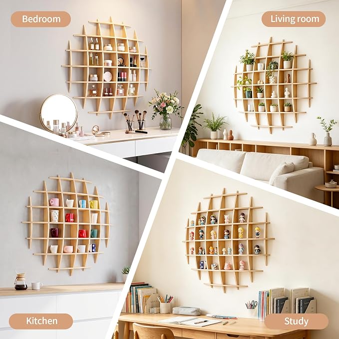 46" x46"Oversize Wooden Coffee Mug Display Shelf, Rustic Wooden Floating Curio - Image 9