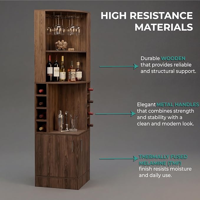 Tuhome Syrah Corner Bar Cabinet, Tall 71.1" Liquor Cabinet - Image 5