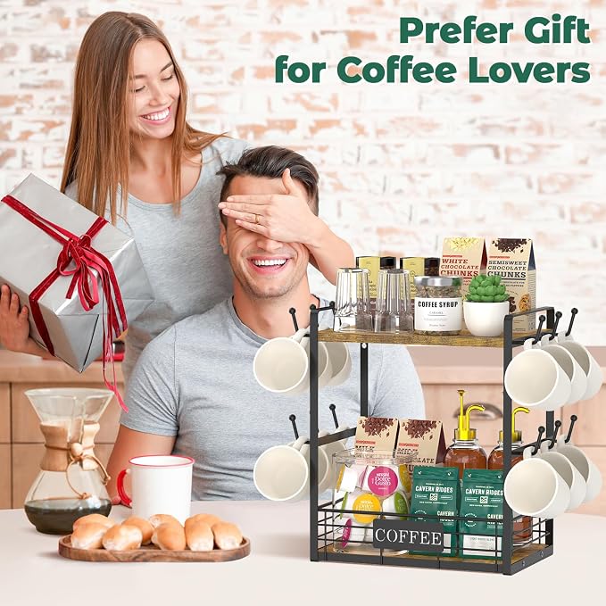 EsLuker.ly Coffee Mug Cup Holder Tree Bar Station Organizer, 2 Tier Mug Stand - Image 7