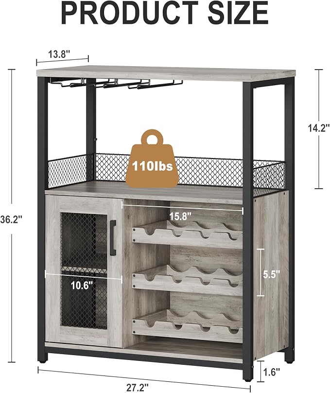 GarveeHome 3-Tier Wine Bar Cabinet - Image 2
