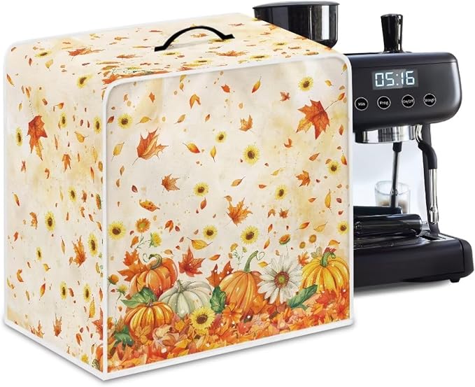 Thanksgiving Pumpkin Maple Leaf Coffee Machine Dust Covers by Kathyboom