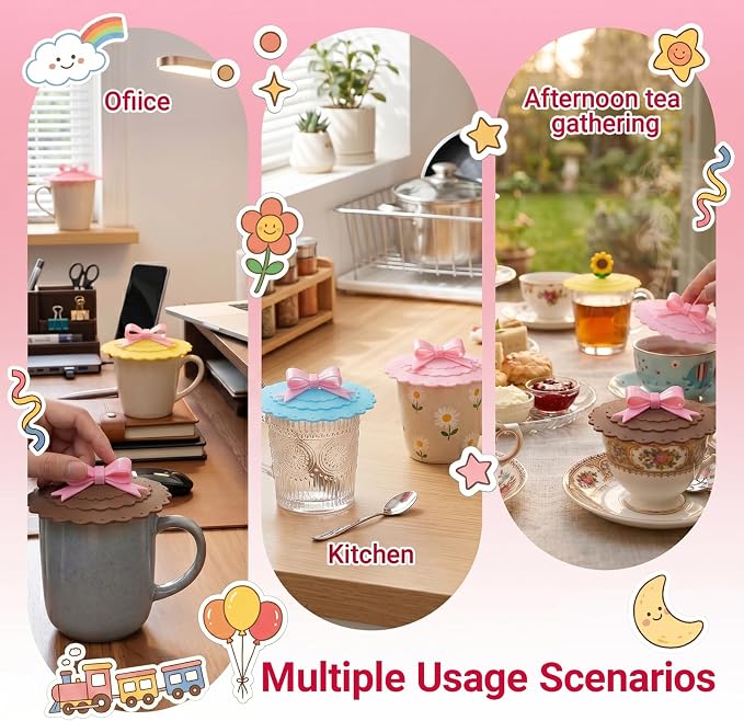 8 Pcs Silicone Cup Covers, Colorful Anti-Dust Coffee Cup Lid Covers - Image 4