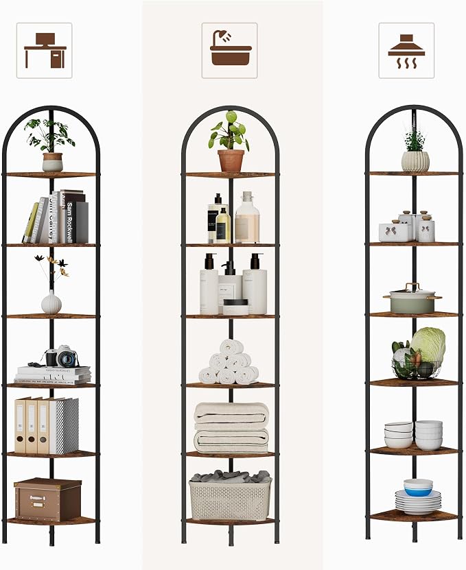 Homhedy 6-Tier Arched Corner Shelf Stand, Wall Corner Bookshelf - Image 4