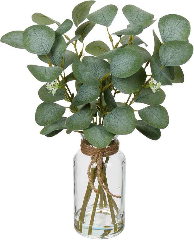 Briful Artificial Eucalyptus Stems in Glass Vase by Briful
