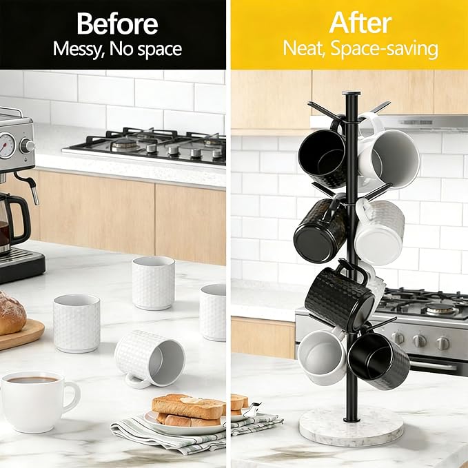Gypie Marble Mug Holder Tree, 8 Hooks Coffee Cups Stand, New Upgraded Stable - Image 5
